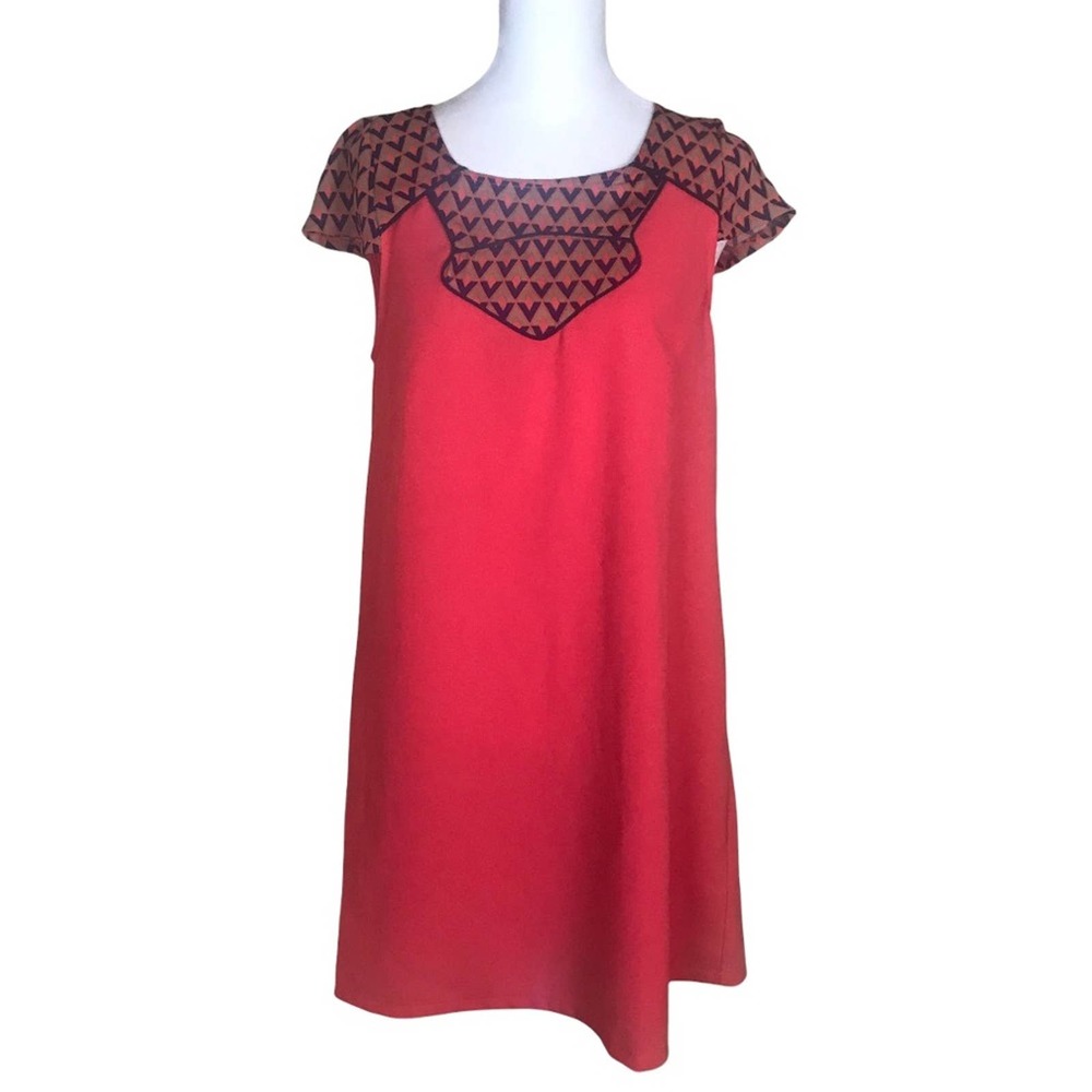 Francescas Buttons Shift‎ Mini Dress Womens Small Coral Short Cap Sleeves